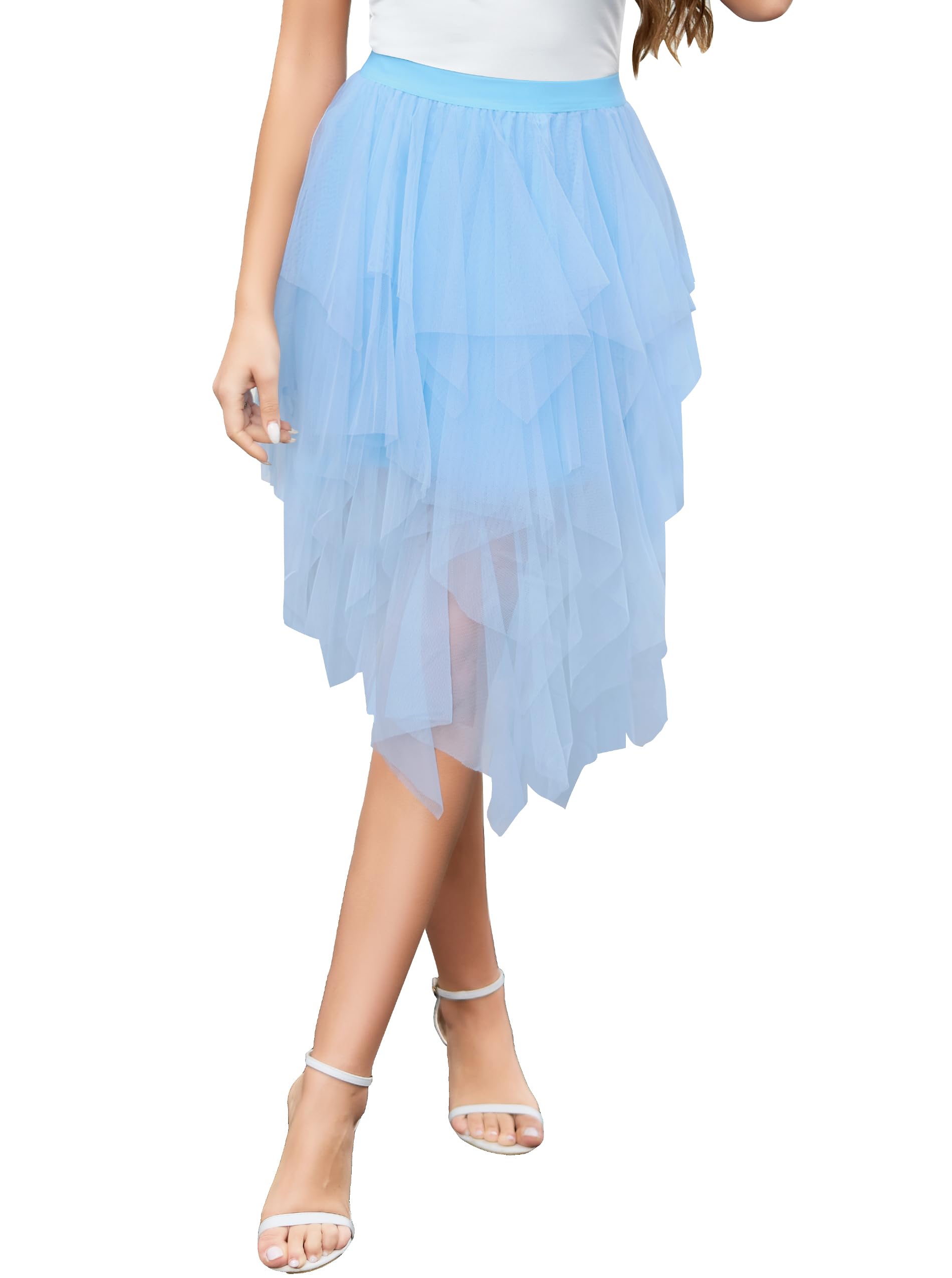 Wikoan Damen Tüllrock Mehrlagig Mesh Damen Faltenrock Stilvoll Hoher Taillierter Röcke Unregelmäßig A-Linie Prom Party Tutu Rock Sommerrock S-XXL