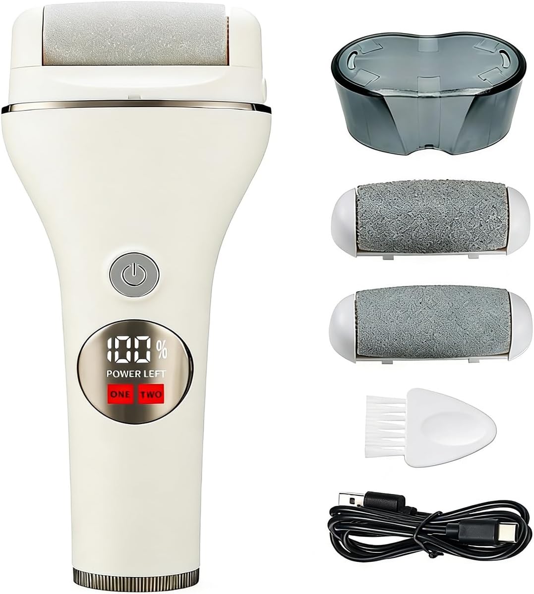 Professional Electronic Foot File & Callus Remover Kit, Rechargeable Portable Pedicure Tool with 3 Replaceable Heads, IPX5 Waterproof, Removes Dead, Hard, Cracked Dry Skin, Perfect Home Spa Gift