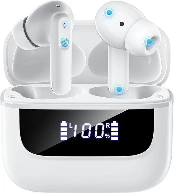 Bluetooth Kopfhörer in Ear, 6 Mikrofone ENC Noise Cancelling für Klarere Anrufe, Kopfhörer Kabellos Bluetooth 5.4 HiFi Tiefer Bass, USB C Kopfhörer, 48 Std, LED, IPX7 Wasserdicht Sport Ohrhörer Weiß