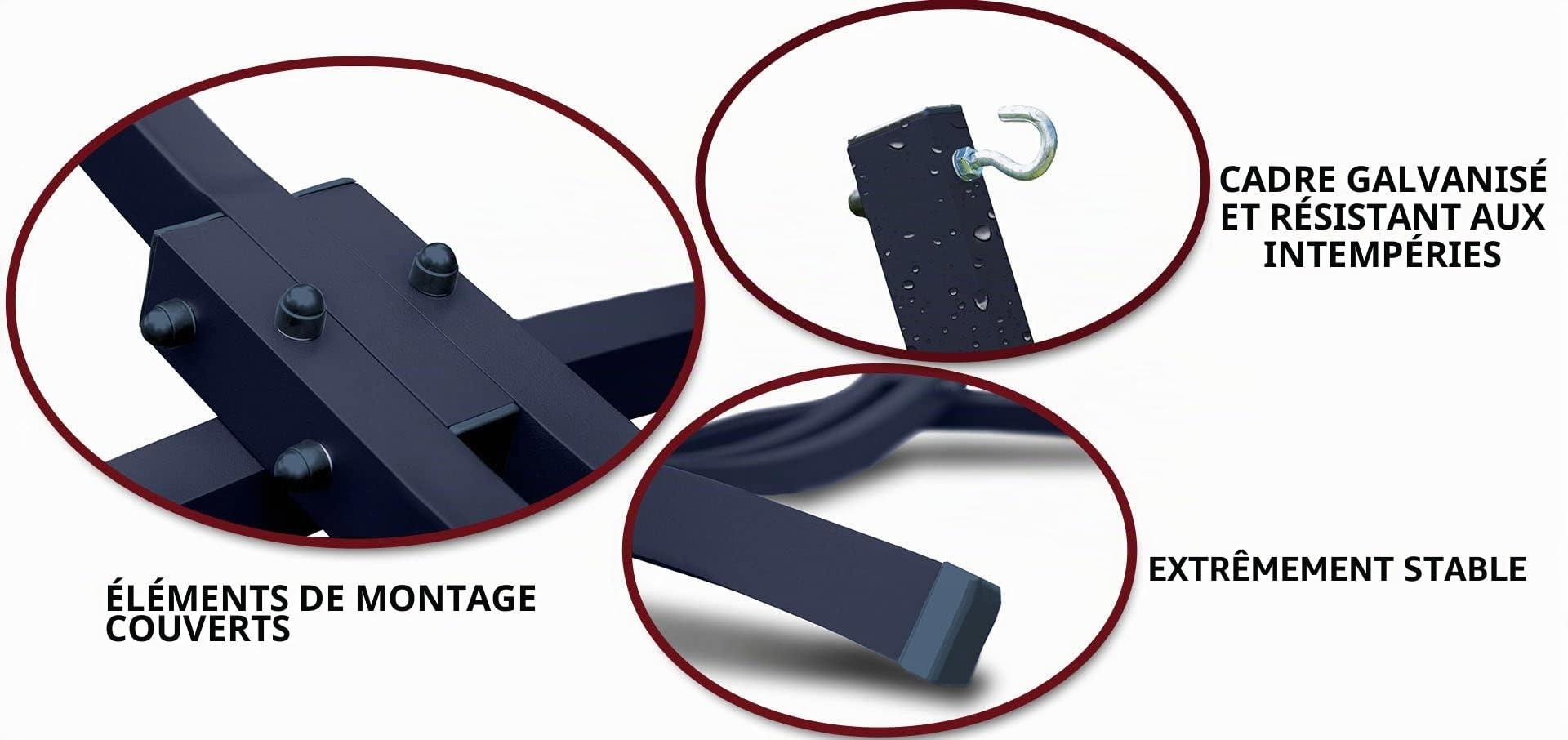 Potenza® Hamac avec Support Anti-rouille pour 2 personnes Démontable – Les Hamacs Double XXL - Lit en métal galvanisé antirouille suspendu portable - Jardin - Support Graphite un Hamac à franges Crème