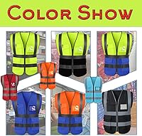 Vista 5 de Chaleco de seguridad reflectante de alta visibilidad, personaliza tu texto en el chaleco de trabajo (amarillo/azul, L)