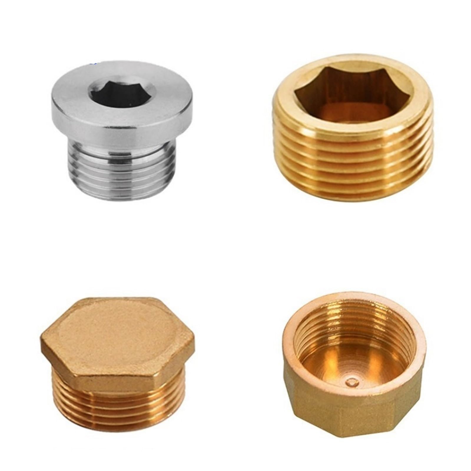 Tappo a testa esagonale per tubo in ottone, filettatura maschio 1/8-1/2 pollici, confezione da 8 (spina femmina, 2 pezzi, 1,3 cm)
