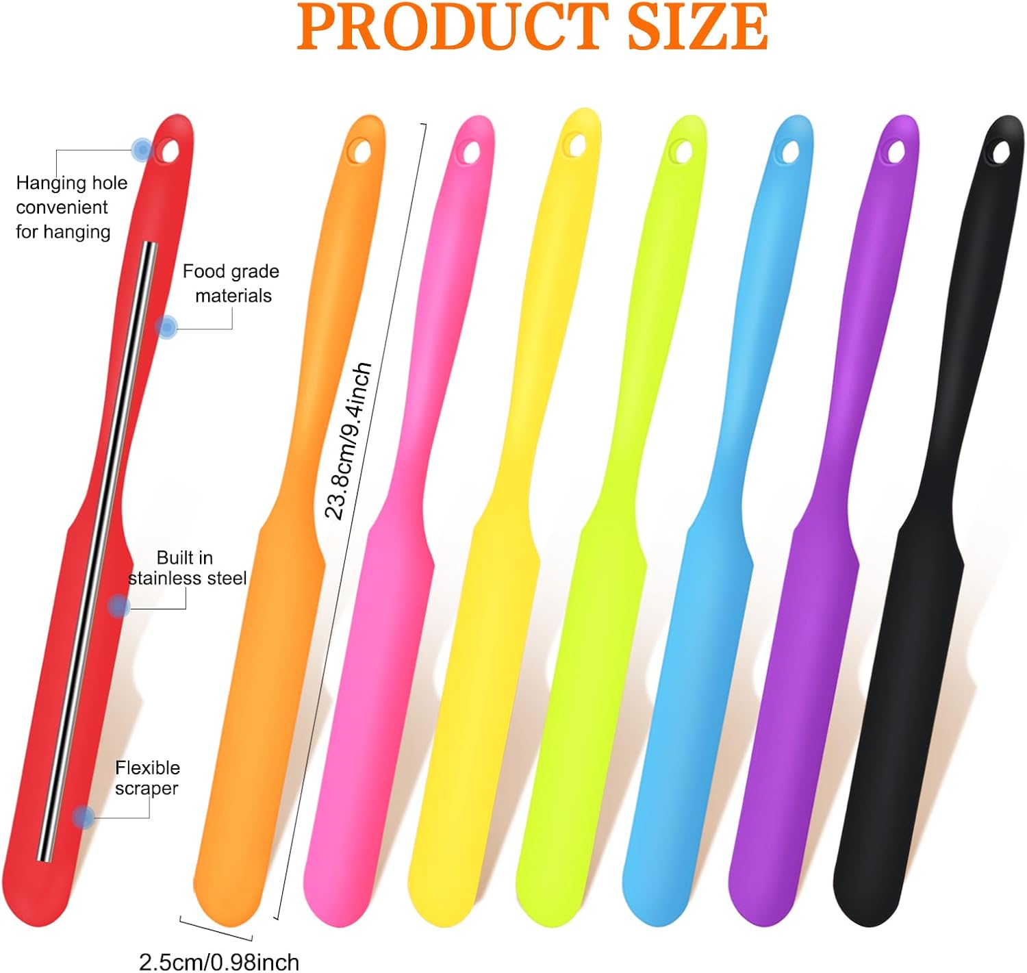 8pcs Jar Spatula,Silicone Jar Scraper with Long Handle,Jam Spreader Cake Cream Butter Spatulas, Kitchen Must Have Small Silicone Spatula, Jar Blender Waxing Sticks Large with Slant for Hard Wax