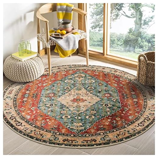 Lahome Boho Tribal Round Rug - 4Ft Persian Soft Bedroom Round Area Rug Entryway Foyer Throw Mat Washable Non-Shedding Non-Slip Sofa Carpet for Nursery Living Dining Room,Rust/Dull Teal