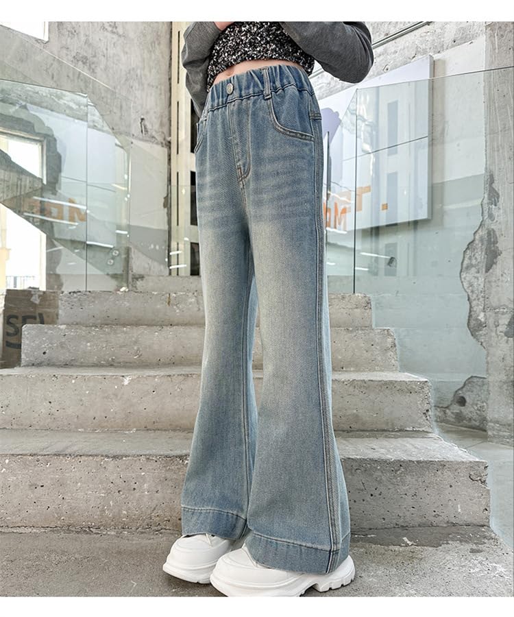 MW&FOFJR Girls Jeans Casual Denim Pants High Waist Flare Leg Trousers with Pocket4