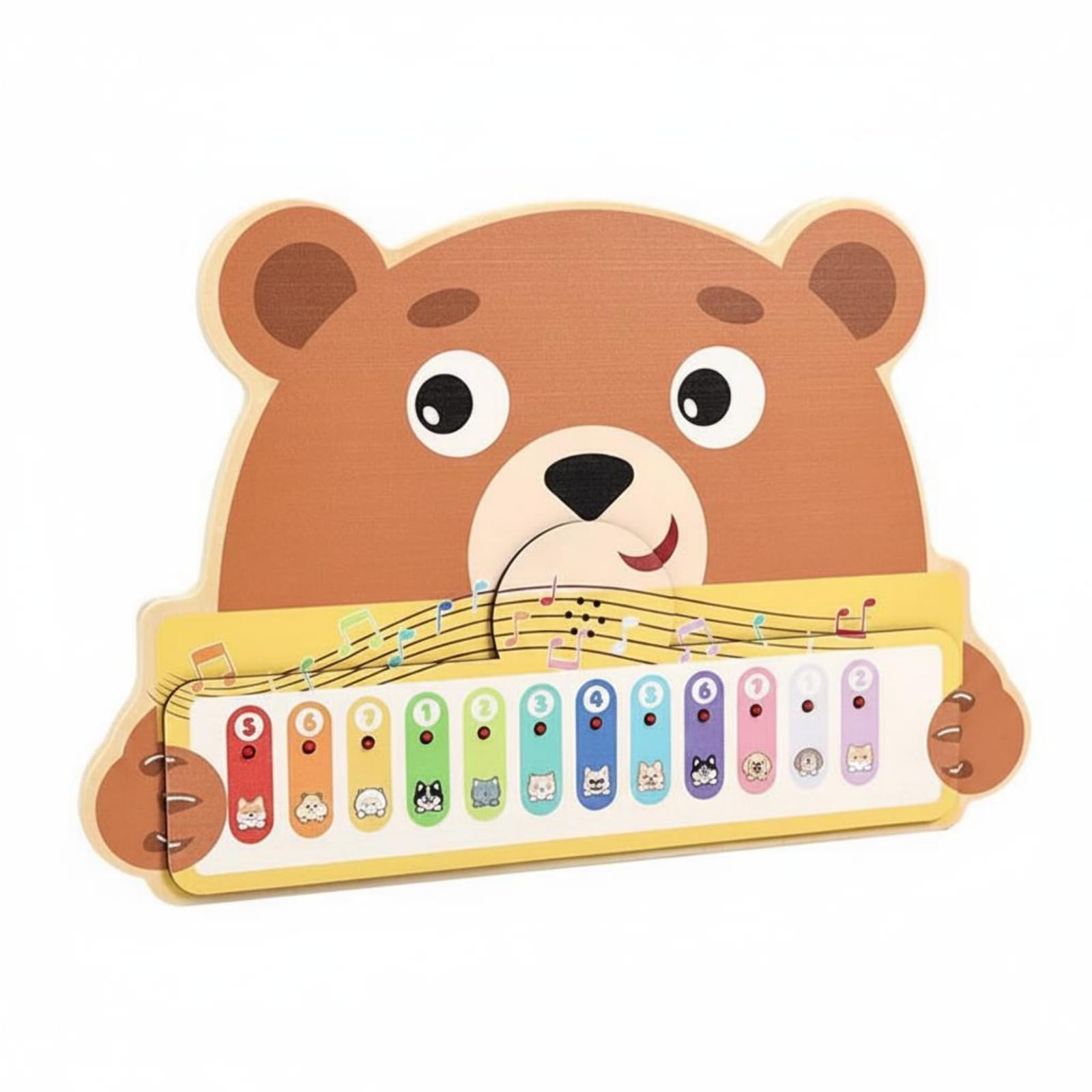 Printed Music Stave 12-Key Wooden Xylophone Color-Coded Bear-Shaped Xylophone Numbered Creature-Print Keyboard Educational for Children, Little Bear Piano|Toys & Hobbies | Educational | M-image-40