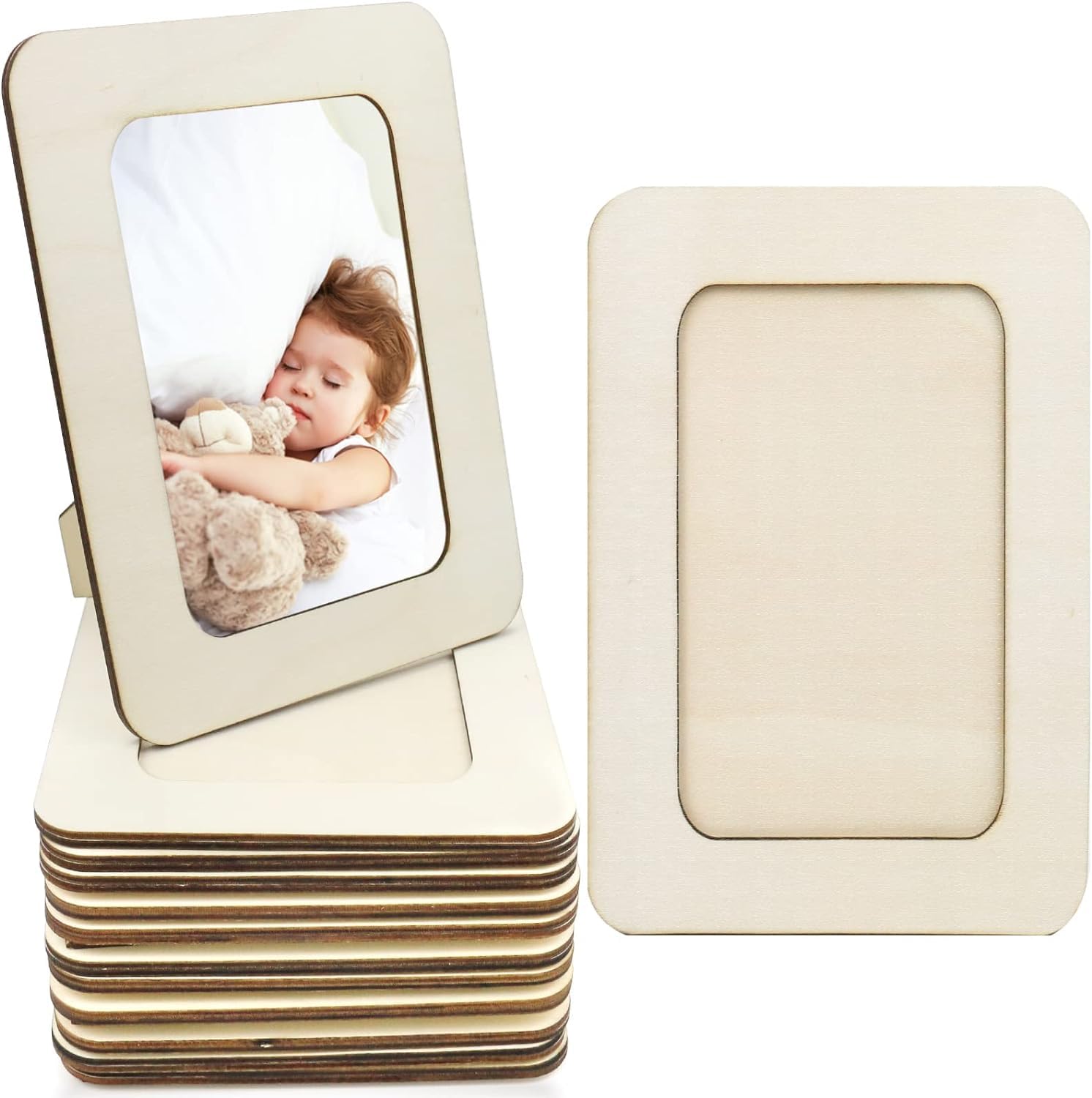 ROOT KRAFT 12 Pieces DIY Picture Frames Unfinished Solid Wood Photo Picture Frames for 4in x 6in Photos, Standing Wooden Photo Frames for Crafts Wood, DIY Painting, Arts Projects, Decorate-image-43