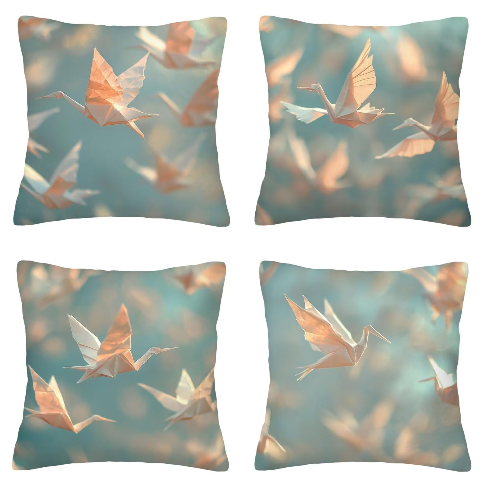 Housse Coussin 60x60cm, Lot de 4 Velours Housse de Coussin Plaine, Grues Papier Taie Oreiller Canape Doux avec Fermeture Eclair Caché, Carré Taie Oreiller Décoratifs Maison Canapé Salon Chambre J-56