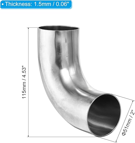 Miniatura 2 de PATIKIL Codo de curva de mandril de 90 grados, 2 pulgadas de acero OD codo de escape conector de tubería de escape 304 inoxidable para tubo de