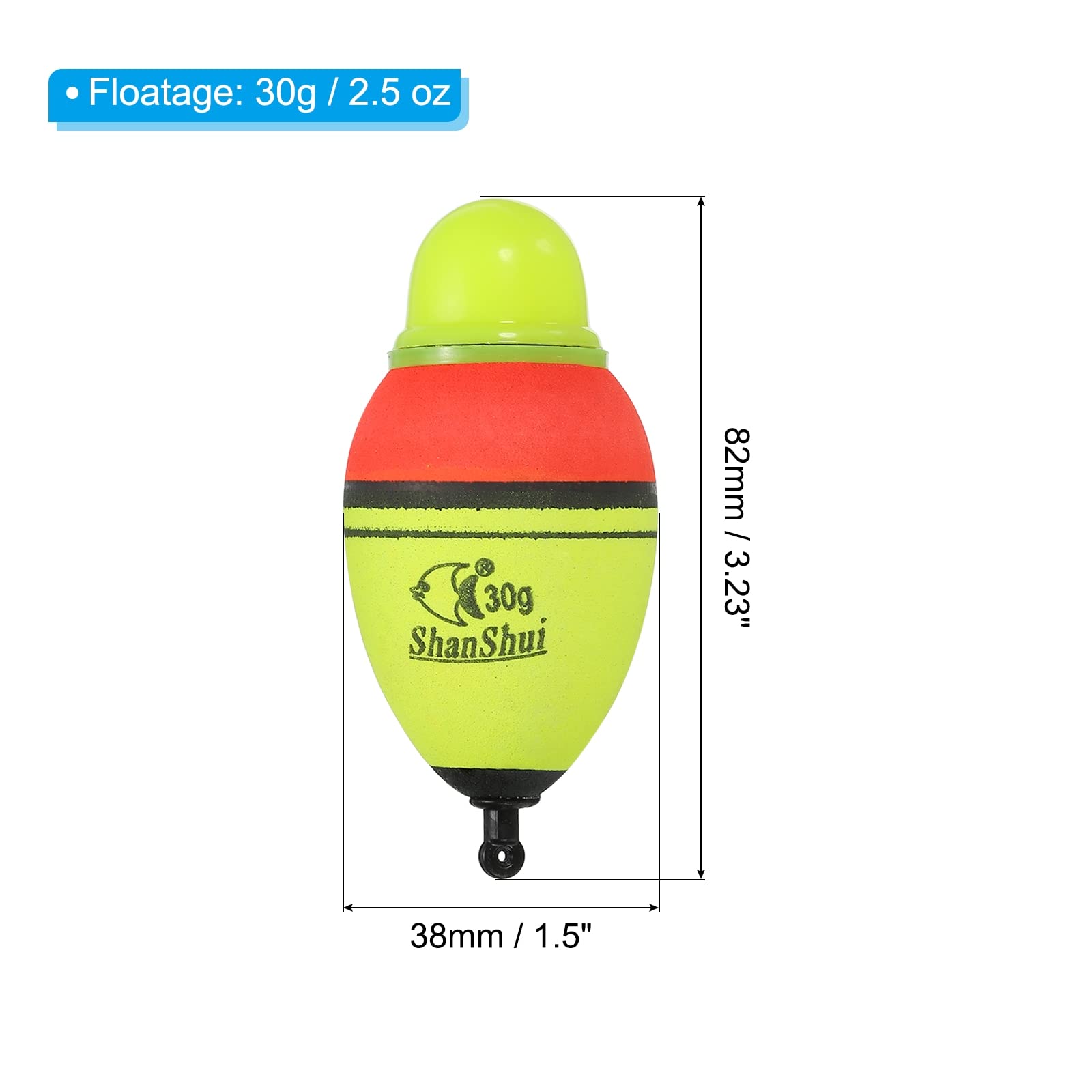 PATIKIL 1oz Iluminado Pesca Deslizante Flotadores, 2 Paquete EVA Luz Pesca Flotador para Nocturna Pesca, Amarillo