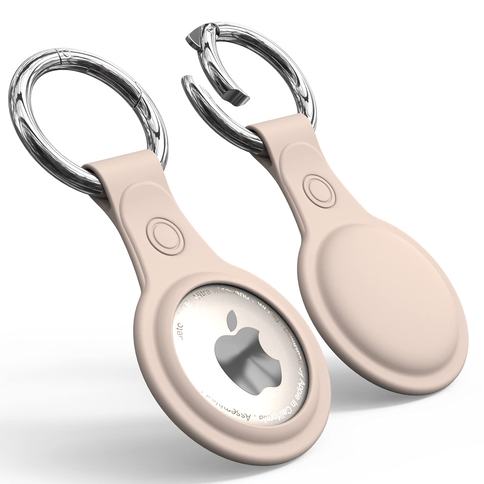 2Packs Silicone Case for AirTag 2021, Portable Shockproof Protective Case with Keychain, Compatible with AirTag (Apricot)