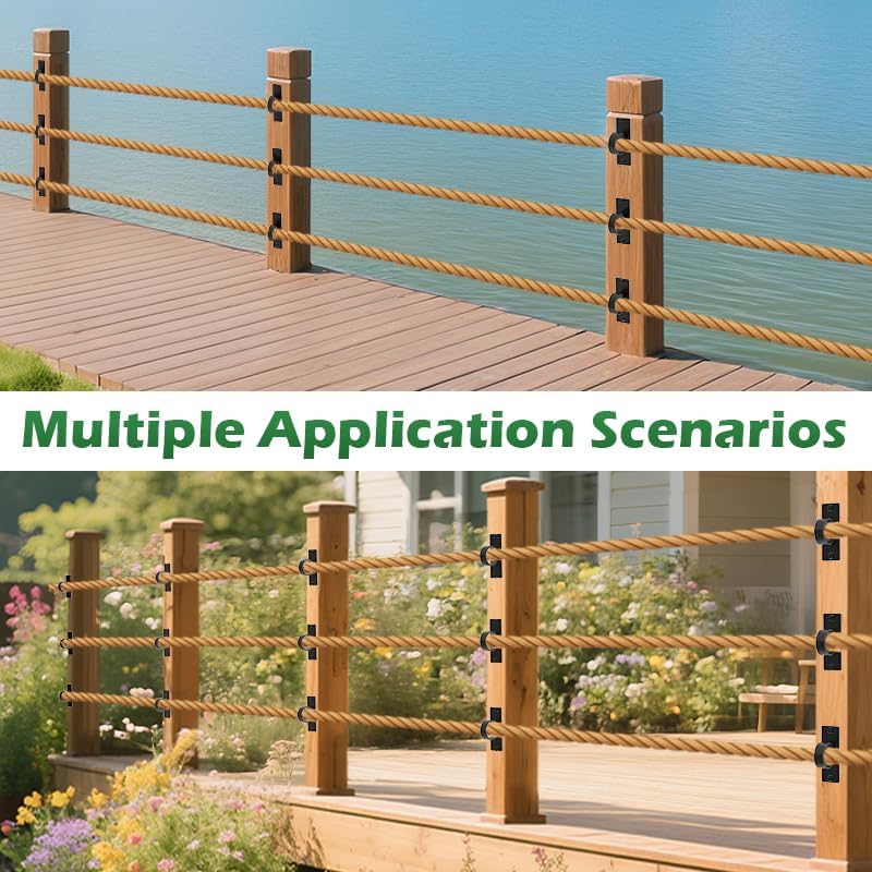 10-Pack 2-Inch Black Rope Support Holders Kit, 304 Stainless Steel with Cross Screw, All-in-One Rope Railing Kit for Easy Installation on Deck, Dock, Stair & Hemp Fencing
