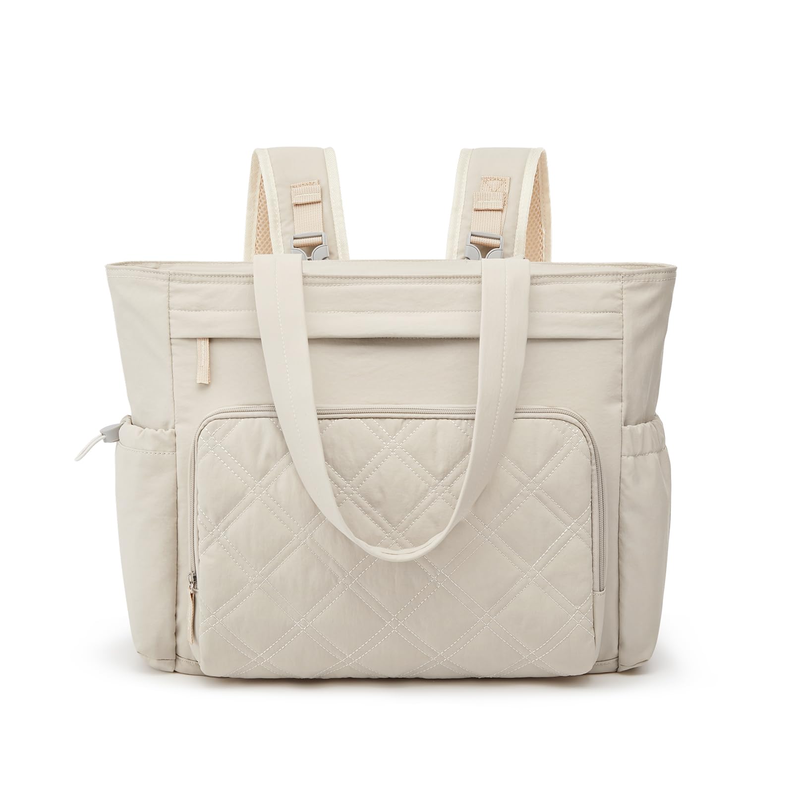 G4Free 3-IN-1 Baby Nappy Changing Bag Pram Tote Backpack, Taslan Nylon Baby Diaper Hospital Bag for Mum with Stroller Straps and Insulated Pockets, Beige