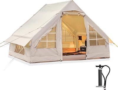 Tente De Camping Gonflable VEVOR – Pour 3 à 5 Personnes, Avec Pompe | Tissu Oxford 300D, Couleur Beige, Neuve En Emballage