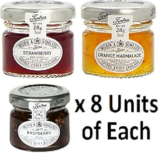 Mixed Pack - Wilkin & Sons of Tiptree Strawberry / Raspberry / Orange Marmalade Preserves - 8 x 28g Mini Jars of Each flavour - 24 unit Mixed Pack