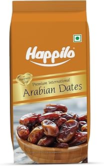Happilo Premium Natural Arabian Dates 500g Pouch | Khajur, Khajoor | Dry Fruits | Dates in Fresh | Healthy Snacks | Rich in Fibre | No Added Sugar
