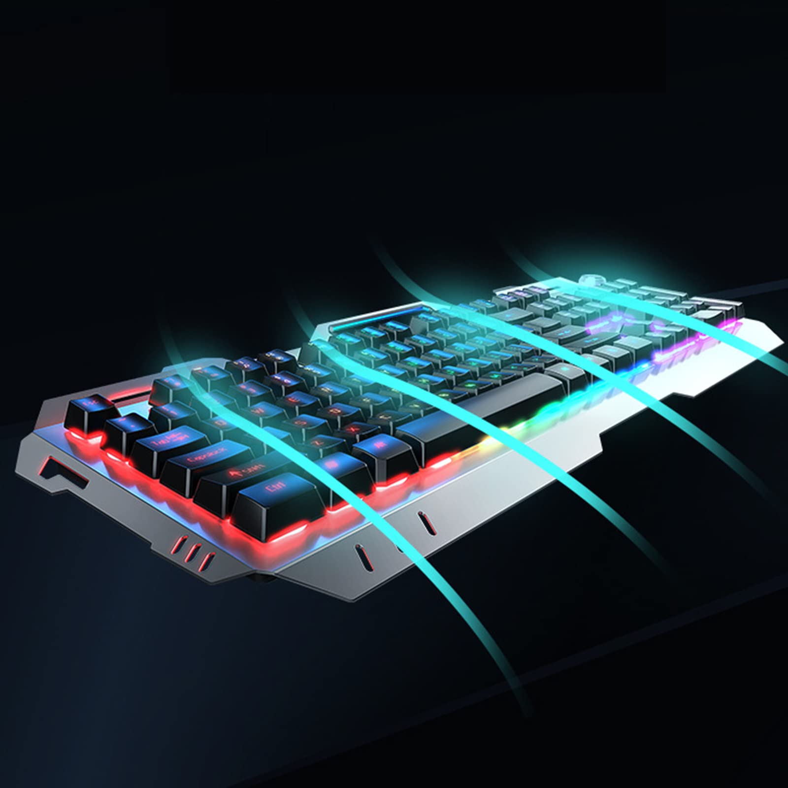 ADMLZQQ Przewodowa klawiatura gamingowa USB - podświetlenie RGB LED do gier, 26 klawiszy Anti-Ghosting, trwała