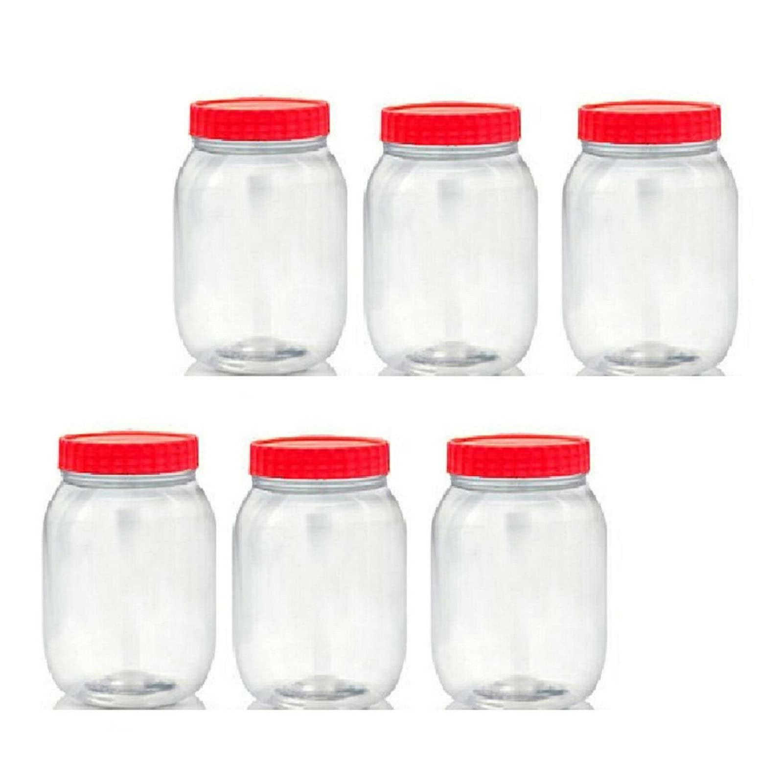 AFSUK 6 x 1000ml Plastic Storage Jar With Screw Top Lids Airtight Food Storage Containers BPA Free For Kitchen, Herb, Spices, Sweets Clear Canister pots