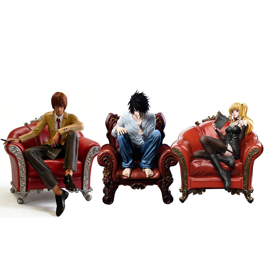 Zhongkaihua 3PCS Anime Model L/Amane Figure Sofa Sitting Still Cartoon Character Light Yagami PVC Statue Collectible Desktop Ornaments Gifts