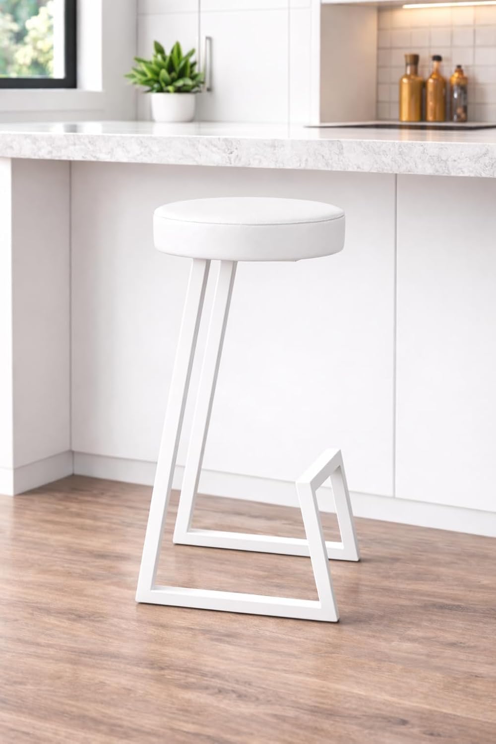 56879 Bar Stool, high Chair for Home Living Room/Kitchen/Cushioned Stool for Hotel Cafe, Ergonomic Design, sedentary Comfort/White Cushion with White Frame / 65 cm Height-image-26