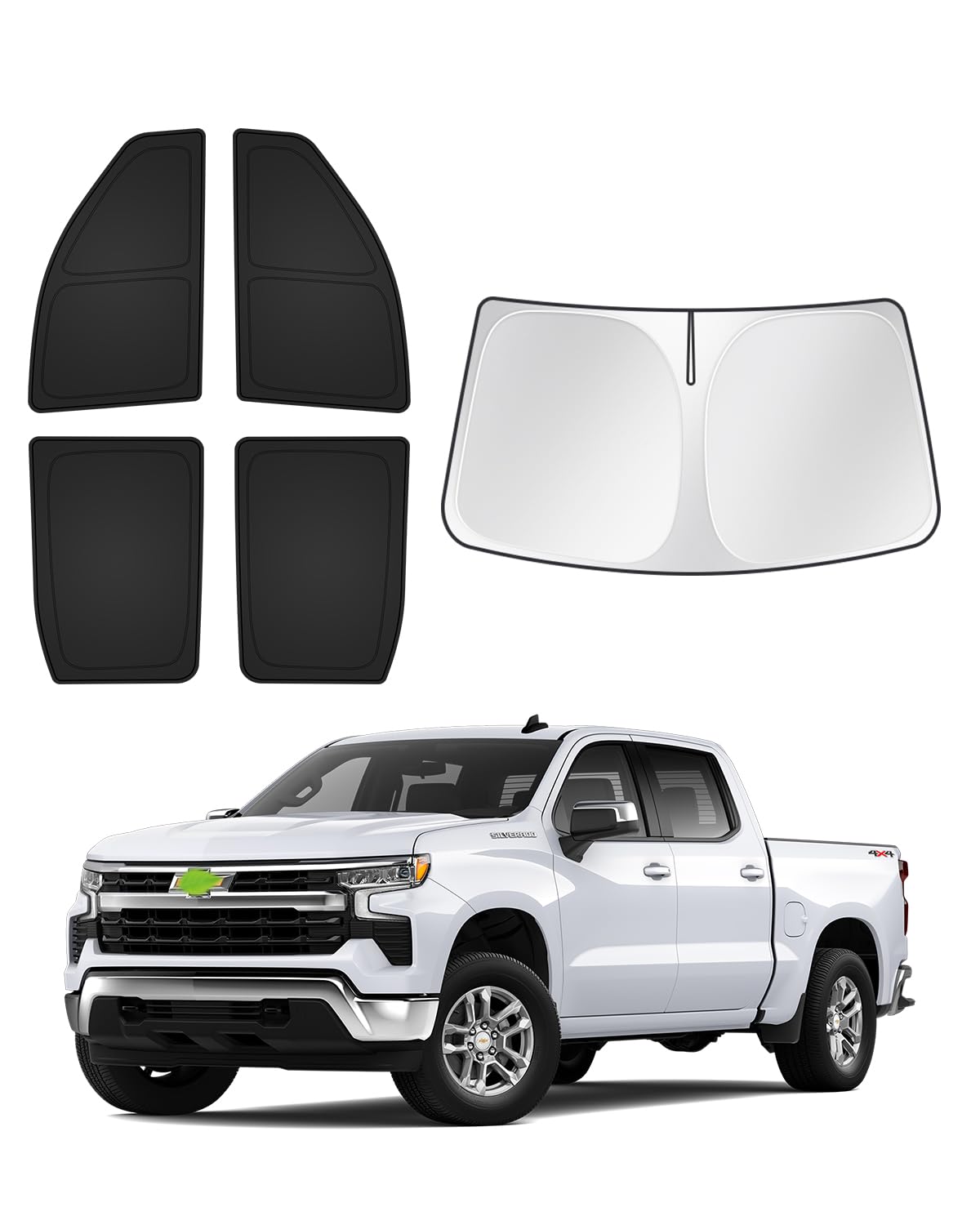 Photo 1 of Canvcle Sunshades for GMC Sierra 1500 2500 3500 Crew Cab 2019-2025 2026 Accessories Windshield Sun Shade Side Rear Window Shade Cover Sun Visor Shield Privacy Protection Keep Vehicle Cool Black 5PCS