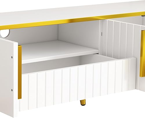 Miniatura 54 de LUMISOL Soporte de TV moderno para TV de 75 pulgadas + consola de TV con armarios de puerta de cristal, centro de entretenimiento de madera con