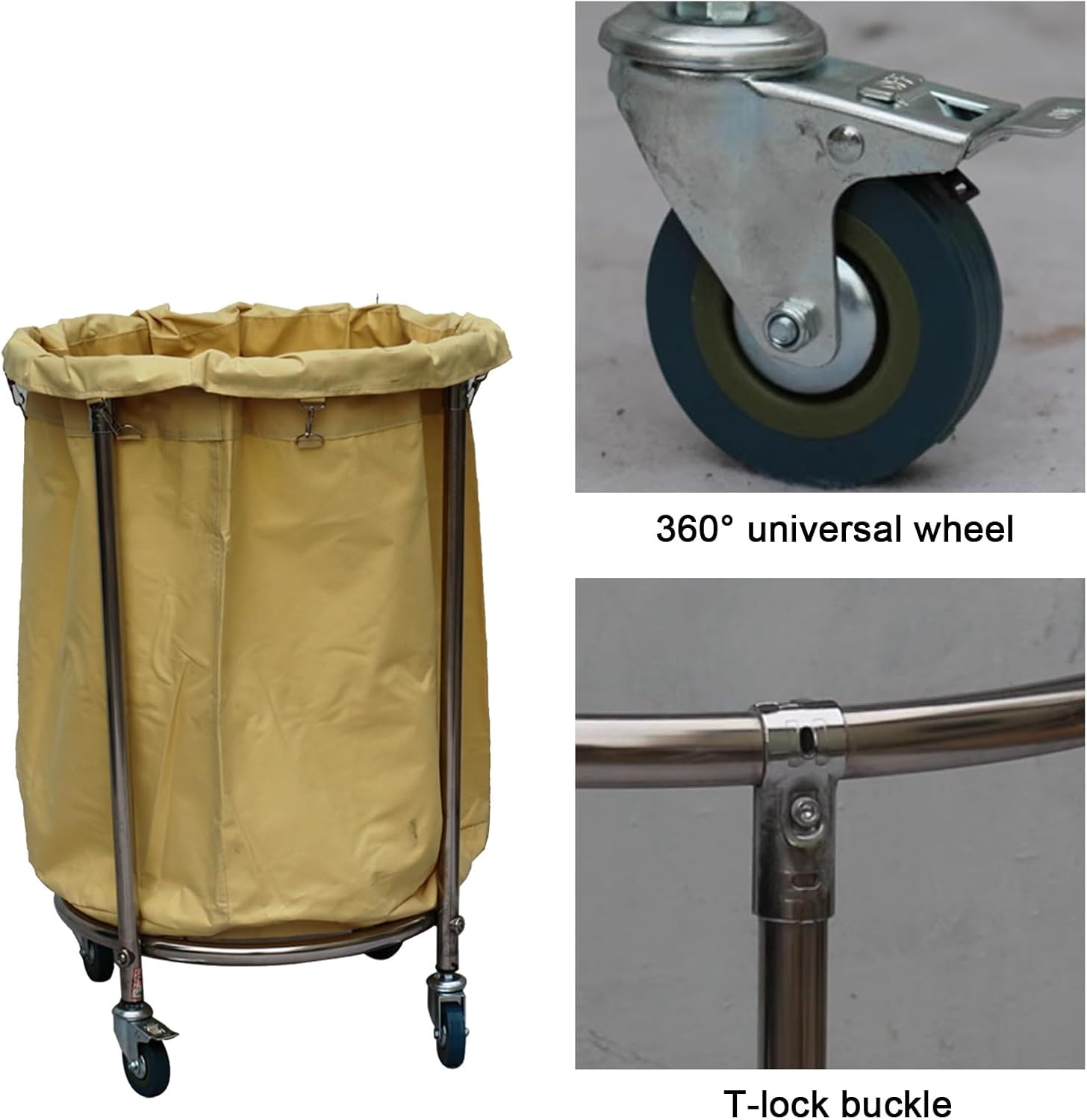 Serving Utility Storage cart, Round Hotel Laundry Sorter cart Collecting Trolley, Portable Cleaning Trolley with le Rolling Wheels