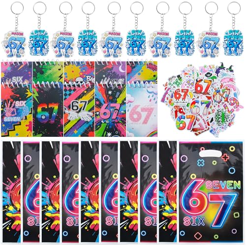 Cadeaux de fête thème 67 Tuhangcc | Lot de 80 pièces avec porte-clés et autocollants