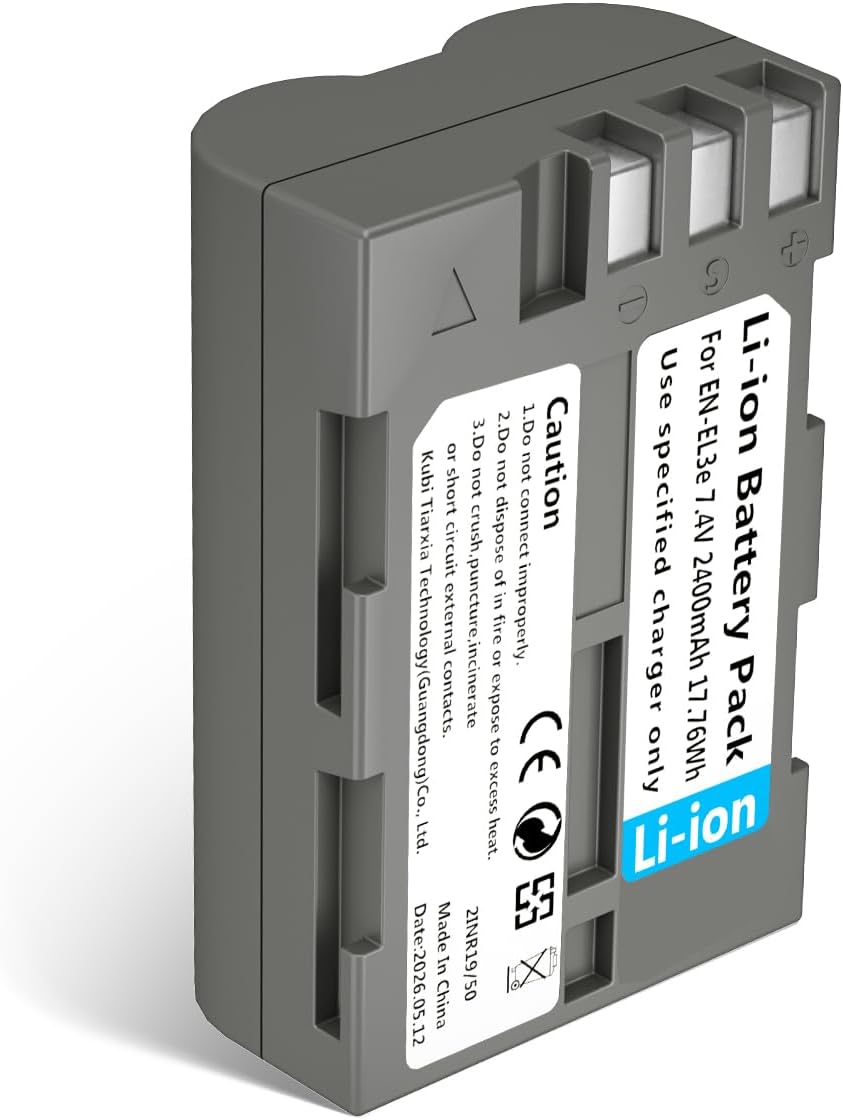 LP EN-EL3e, EL3, EL3a Battery, 2400 mAh Battery Compatible with Nikon D700, D300s, D300, D200, D100, D90, D80, D70S, D70, D50, MH-18, MH18a, MH-19, MB-D200, MB-D10