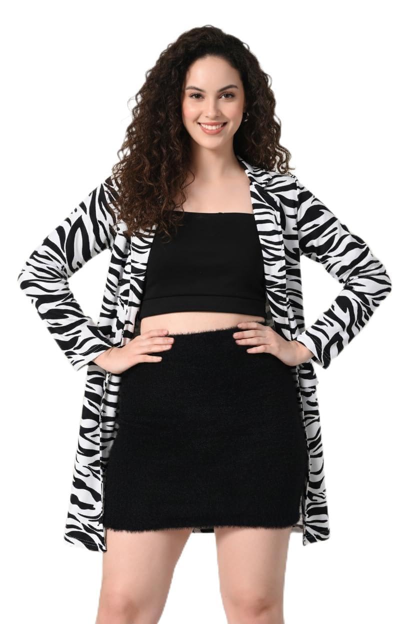 Women's Long Black & White Geometric Print Shrug