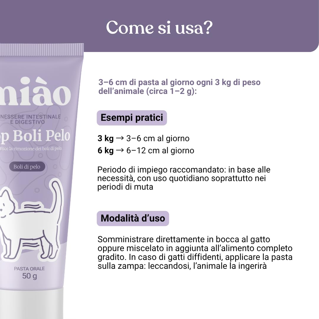 Miào Stop Boli di Pelo Gatto Pasta – Supporto Intestinale per Eliminare Boli di Pelo, Riduce Rigurgiti con Fibre e Psillio, Pasta al Malto per Gatti Bolo di Pelo