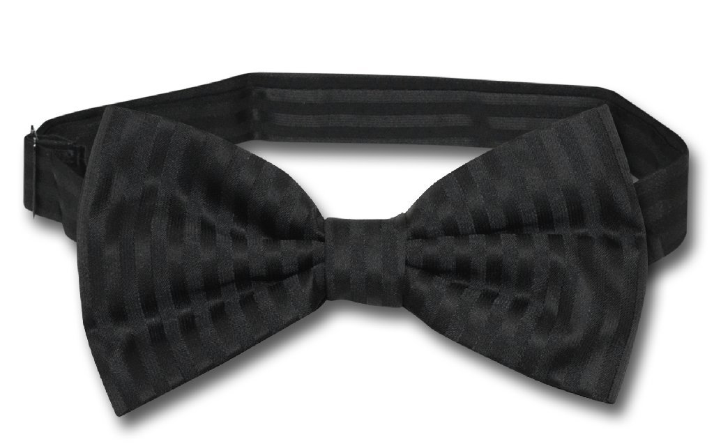 Vesuvio Napoli BOWTie BLACK Color Striped Vertical Stripes Men's Bow Tie