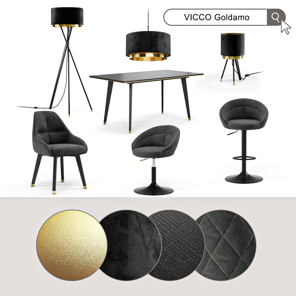 Vicco Stehlampe Goldamo Schwarz | mit E27-Fassung für verschiedene Leuchtmittel geeignet