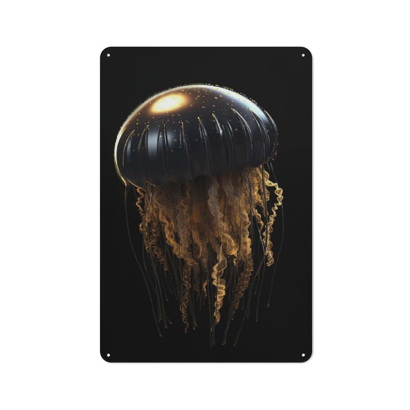 Junmoney Style-23 Black And Gold Jellyfish Retro-Style Tin Sign 30X20cm For Living Room Or Hallway, For Vintage Wall Decor Fans, For Themed Room Decoration