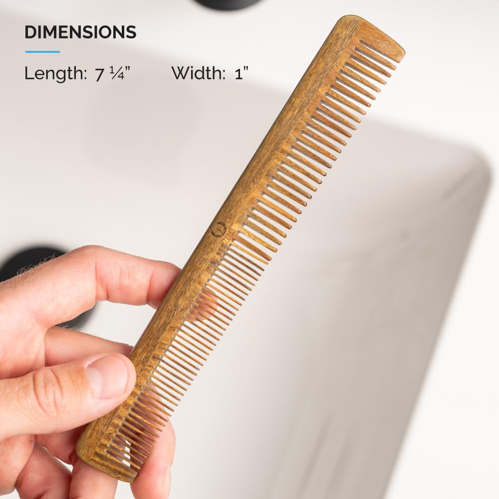 Peine para barba y bigote de sándalo con funda de cuero, peine largo hecho a mano con corte de sierra y antiestático (L31) 6