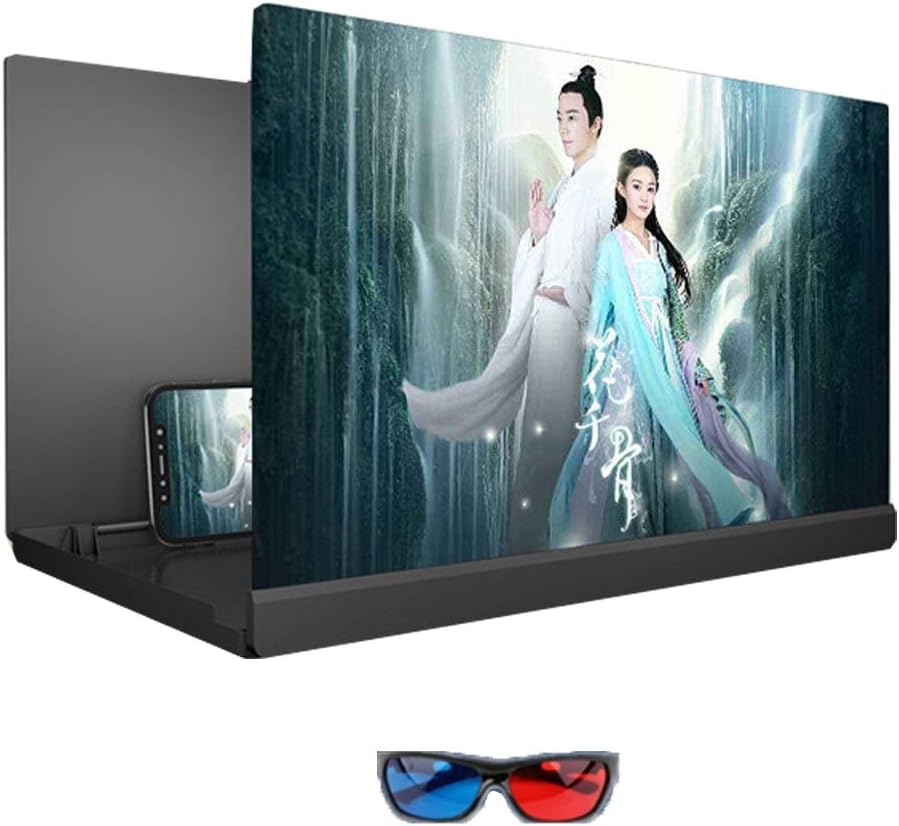 ARCH Screen Magnifier for Cell Phone,Cell Phone Projector, Multi-Stage Lens Adjustable,Easy Storage,Phone Screen Amplifier for Movies, Videos, and Gaming (Color : Black+Glasses, Size : 14inch)