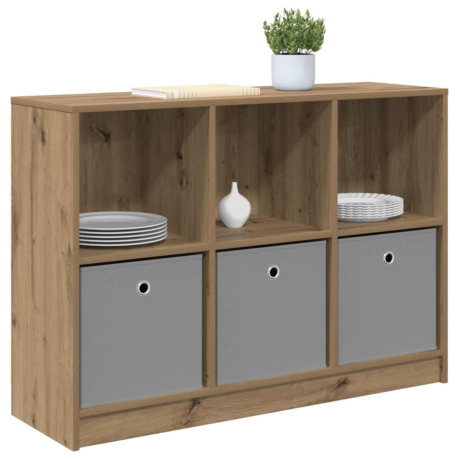 Générique Nowoczesny mebel pomocniczy z przestronnymi półkami, bufet dębowy rzemieślniczy 102 x 32 x 73,5 cm, do przechowywania książek i dekoracji, wpuszczane uchwyty, drewno konstrukcyjne,