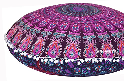 Anjaniya - 32" Peacock Mandala Bohemian Yoga Meditation Floor Pillow Cover Comfortable Home Car Bed Sofa Cushion Couch Seating Large Zipped Throw (Pink Purple, 32" Round) #TOP10