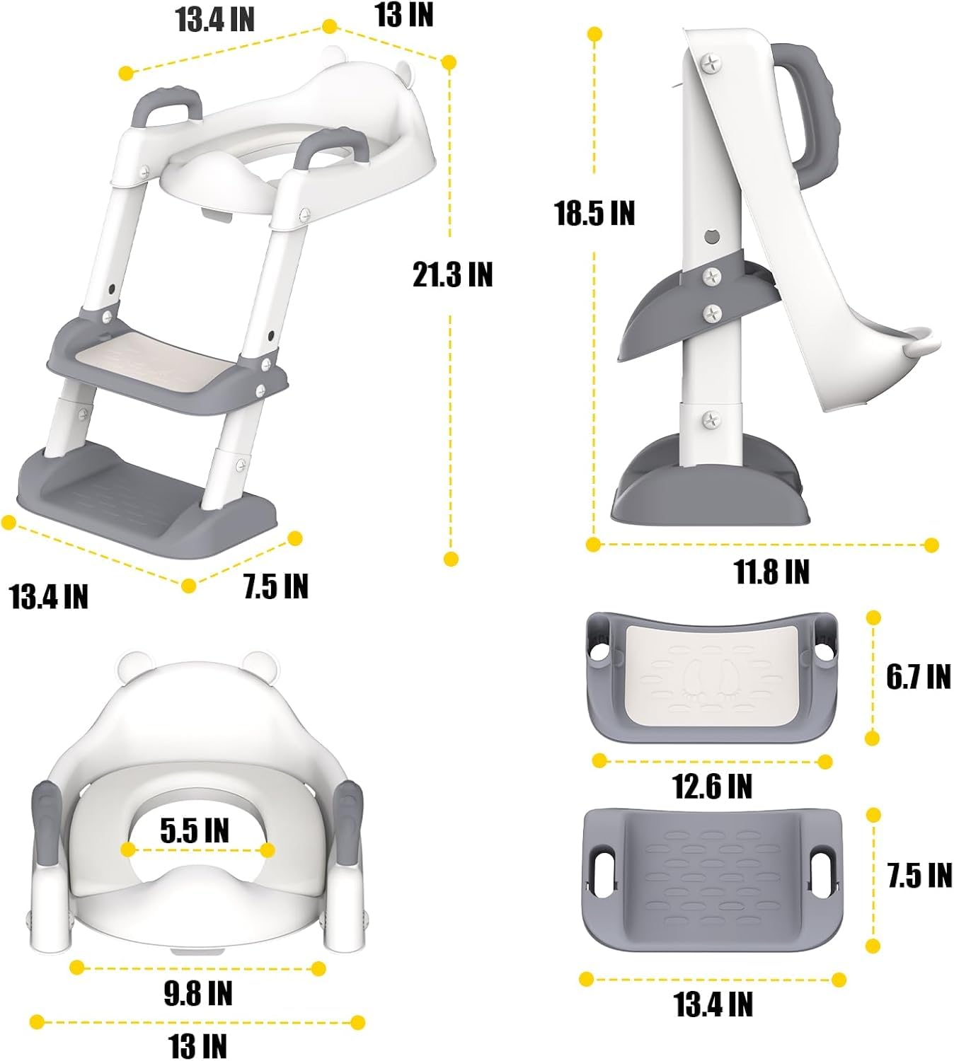 HBTower Toilettensitz Kinder mit Treppe, WC Aufsatz für Kinder für Jungen und Mädchen, 2-in-1 Toilettentrainer mit Treppe, Höhenverstellbar Bequemer Sicherer Toilettensitze, Tritthocker für Kinder