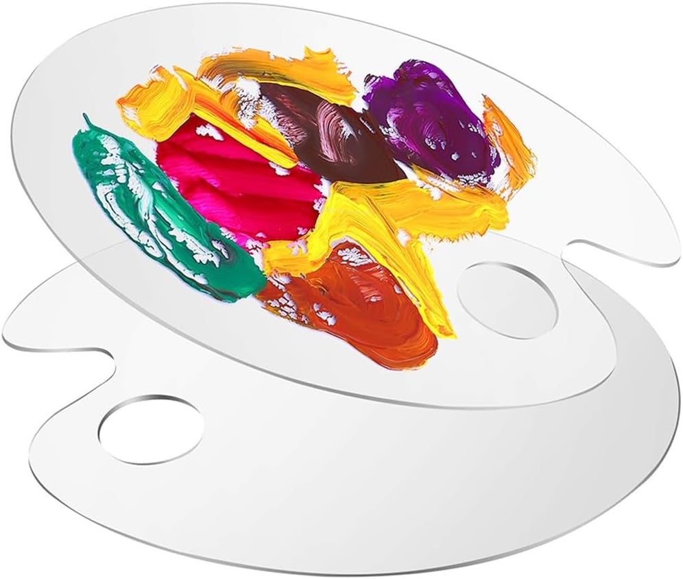 2pcs Transparent Acrylic Artist Paint Palette for Mixing Watercolor Oil Painting Pigment Clear Oval Tray