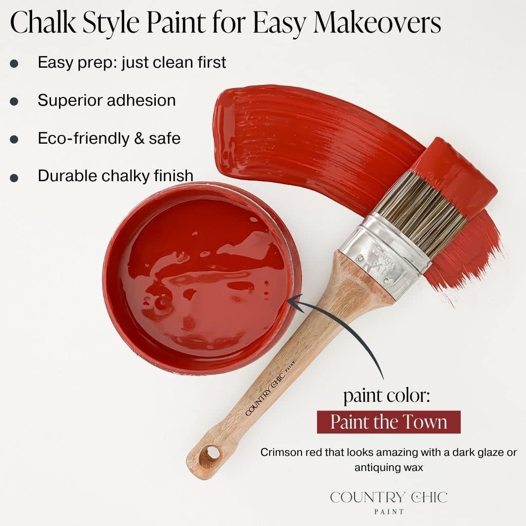 Chalk Style Paint + Clear Coat Bundle - for Furniture, Home Decor, Crafts (Color: Paint the Town [pint - 16 oz] - Red)