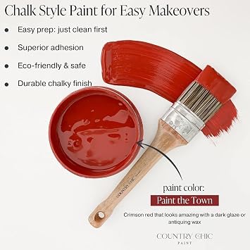 Chalk Style Paint + Clear Coat Bundle - for Furniture, Home Decor, Crafts (Color: Paint the Town [pint - 16 oz] - Red)