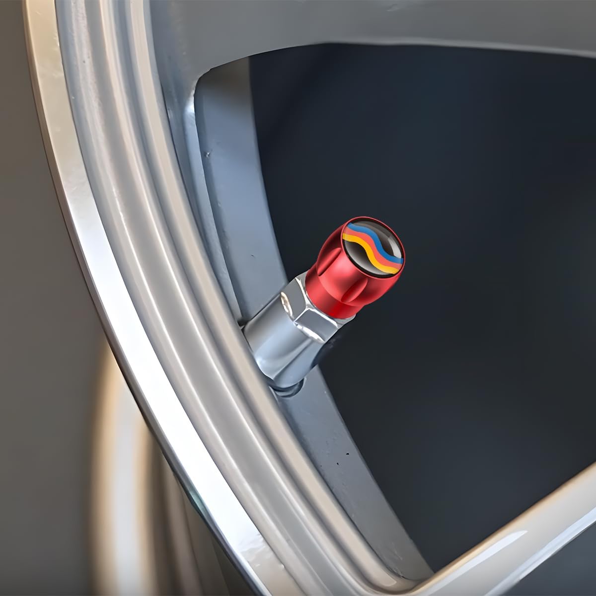 Car Tire Valve Stem Caps, 4PCS Wave Aluminum Alloy Leakproof Vehicle Tyre Valve Stem Cover with Rubber Ring, Dustproof Automotive Wheel Air Caps, Universal for Trucks SUVs Sedans (Red) - Image 4