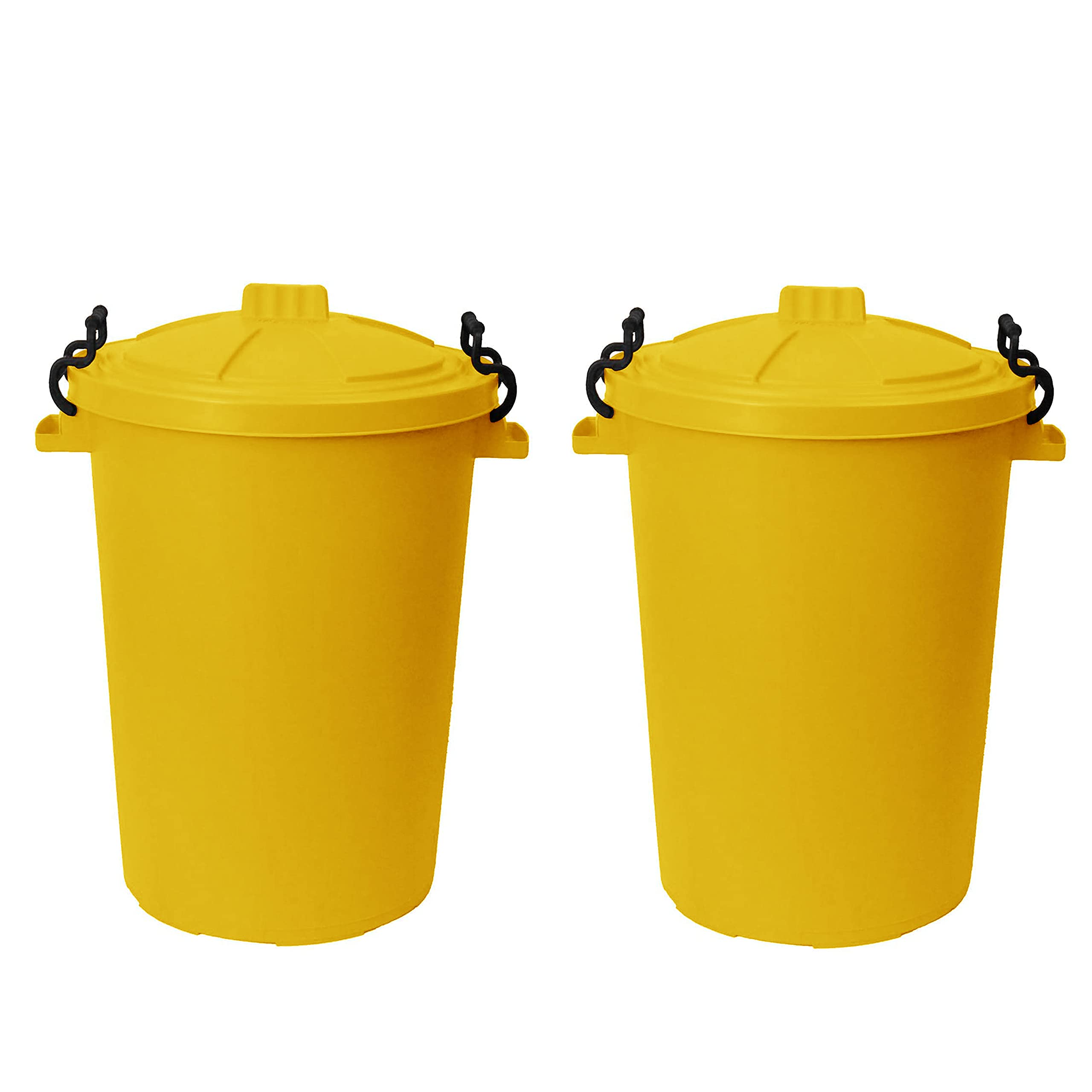 M1SS (Set of 2) 50 Litre Heavy Duty Plastic Clip Lock Lid Bin Indoor or Outdoor Rubbish, Dustbin, Trash, Waste or Storage of Animal Feed. (Yellow) — image 1