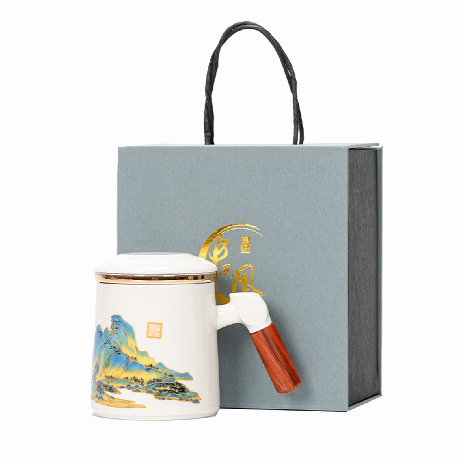 Orientalny ceramiczny zestaw do herbaty Zestaw do herbaty Ceramiczna filiżanka do herbaty z zaparzaczem i pokrywką, Porcelanowy kubek do herbaty, Idealny do biura i użytku domowego, Świetny prezent na
