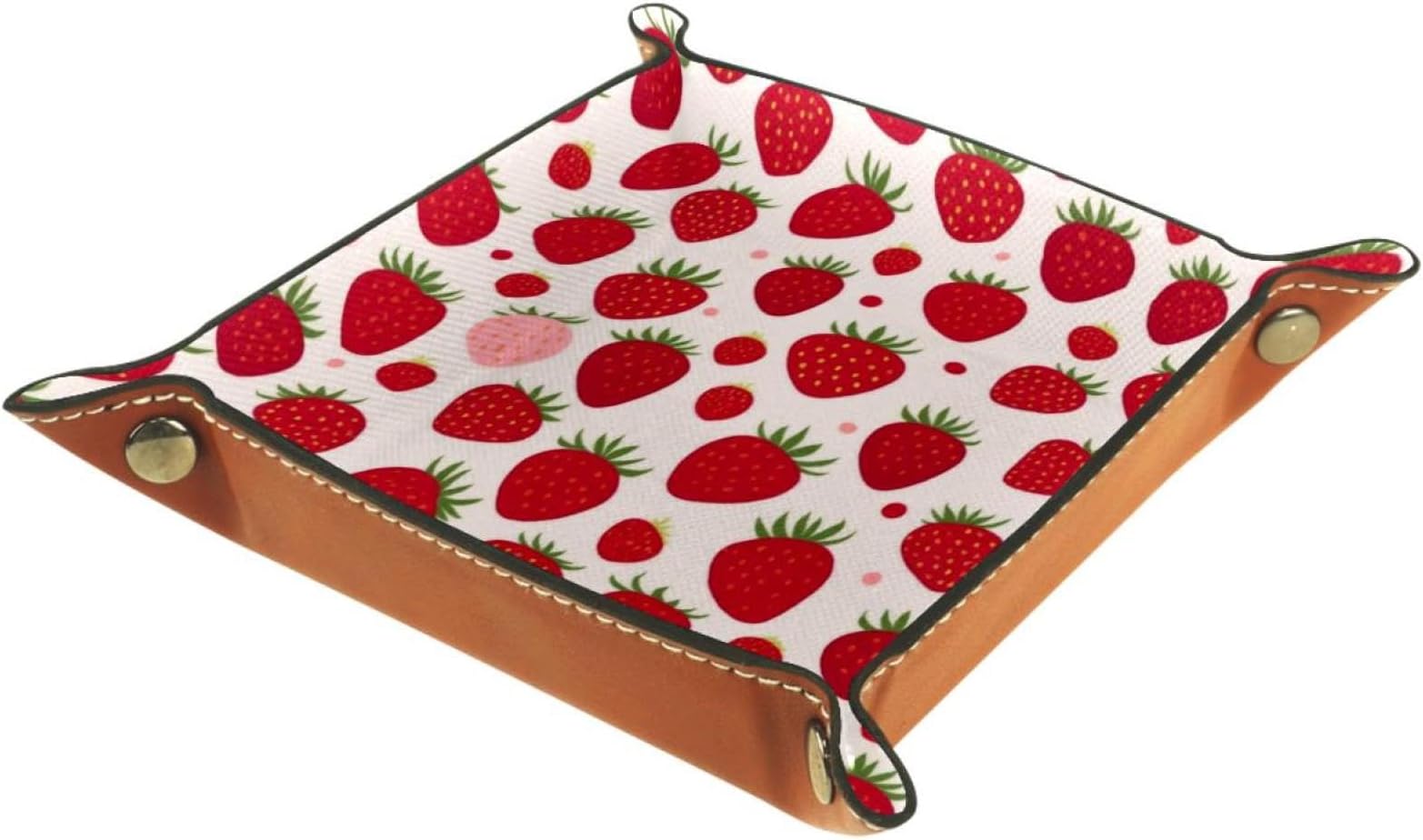 Generic Pink Red Strawberry Folding Rolling Thick PU Brown Leather Valet Catchall Organizer, Jewelry Boxes & Organizers, snh-001