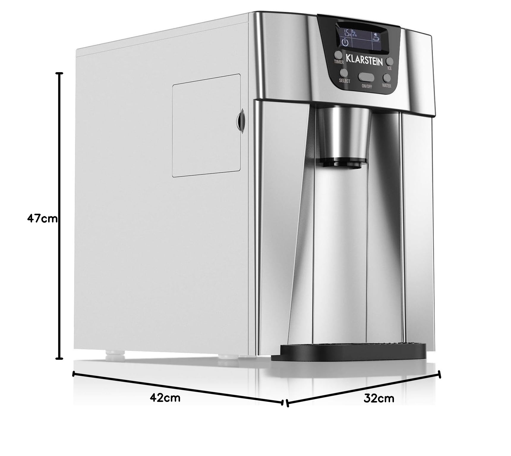 Klarstein Eiswürfelmaschine Klein, 2 L Eiswürfelbereiter & Wasserspender, Eiswürfelmaschine für 12 kg Große und Kleine Eiswürfel, Schnelle Mini mit Alarm