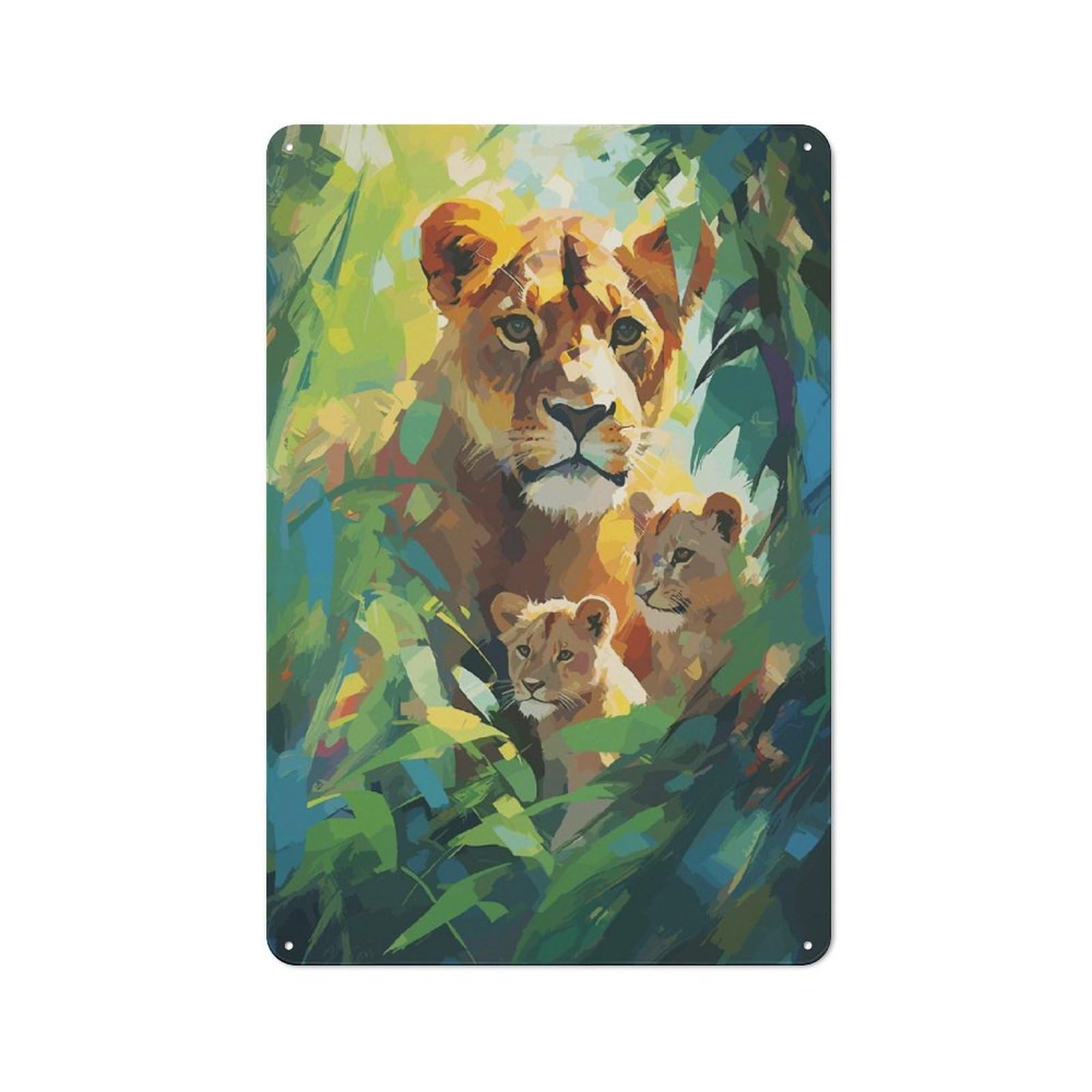 Clean Industrial Lioness And Her Cubs Decorative Metal Plaque 30x20cm, Loft Wall Plaque for Modern Home, Workshop, Office Or Cafe