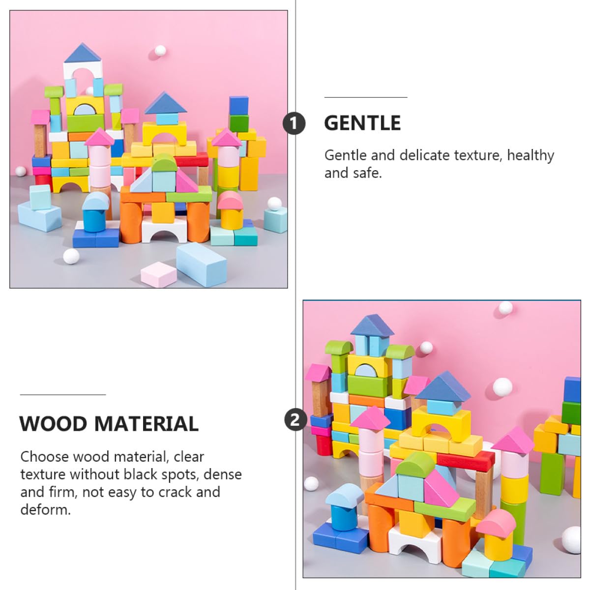 Toyvian Blocchi di Costruzione in Legno 100 Pezzi per Bambini Forme Geometriche, Superficie Levigata e Bordi Arrotondati, Giocattolo Educativo per Gioco e Apprendimento