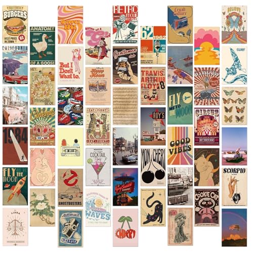 50 Pcs Postcards Posters & Prints Vintage Postcards Wall Decor Wall Art Decoration Postcards Aesthetic Room Decor Vintage Decor Posters for Bedroom Living Room Corridor Wall Prints 3.9 x 5.9 Inches